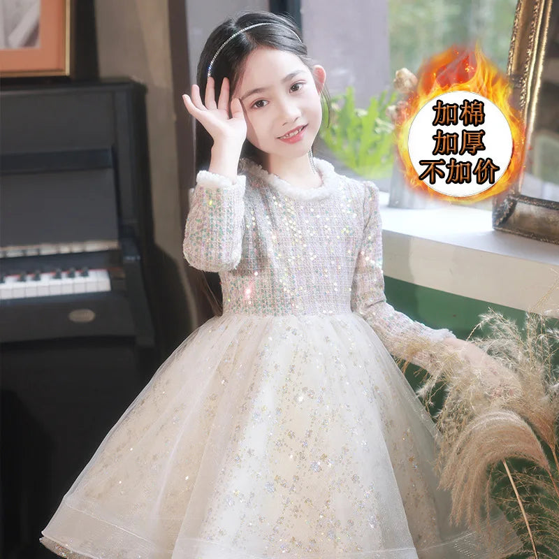 Girl's Dress Entry Lux Elegant Princess Dress Host Piano Playing Flower