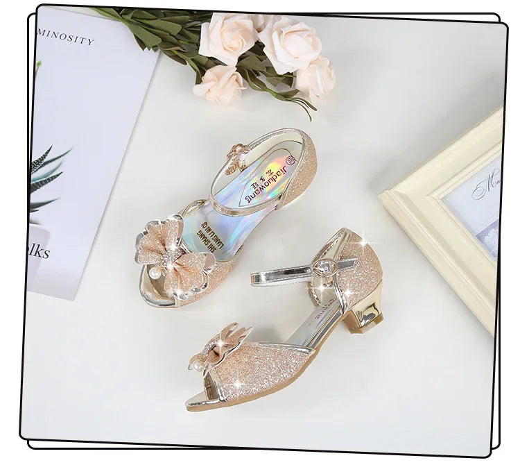 Girls Princess Shoes Summer Children High Heels Open-toe Party Wedding Toddlers Sandals