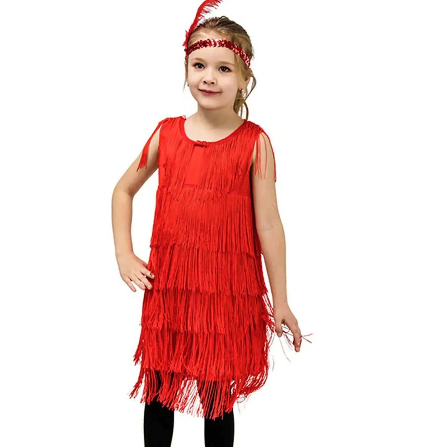 Short Sleeve Dress Girl Girls Flapper Dress Sequins Fringe Latin Dance Dress Tassel Tango Dress Tight Dress for Girl