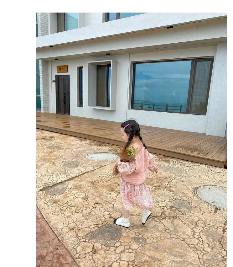 Girls Casual Dresses Floral Crease Sweet Dress Kids Clothes Princess Dress Girls 3 To 7 Years Flower Girl Dresses for Weddings