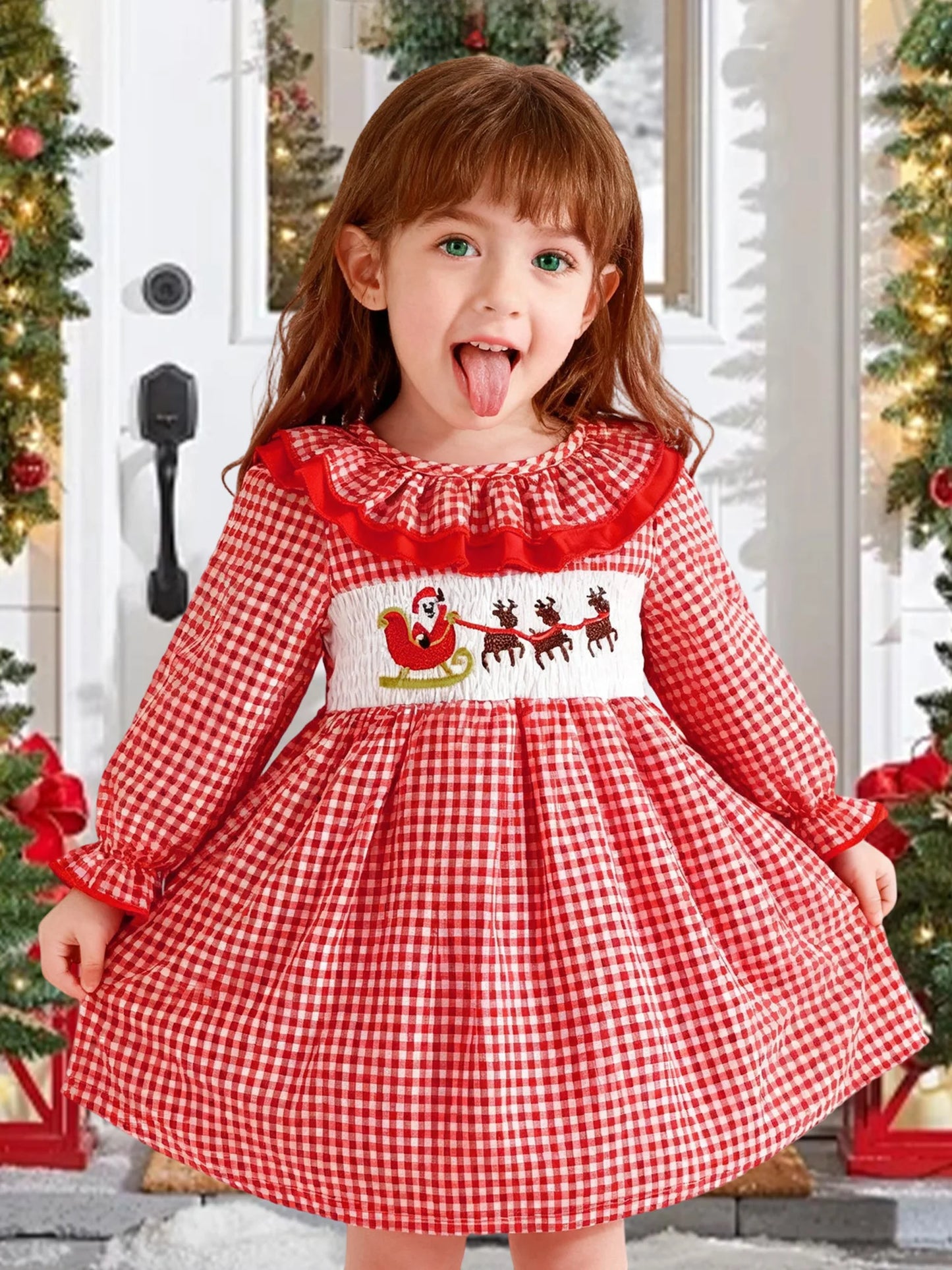 Girls Winter Dress for Celebrations - Long Sleeve Plaid Style