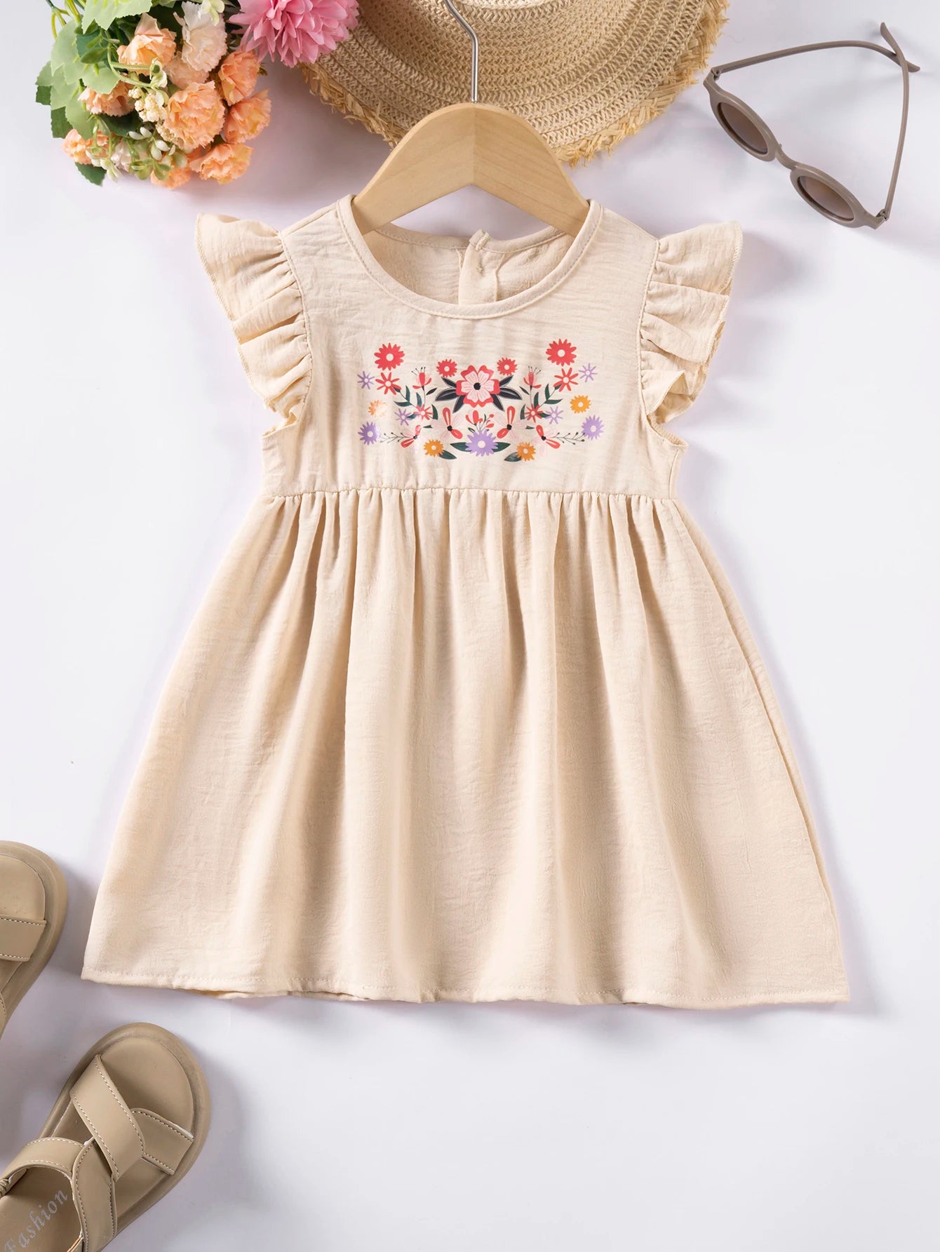 New Summer Toddler Girl Dress Small Fly Sleeve Floral Dress