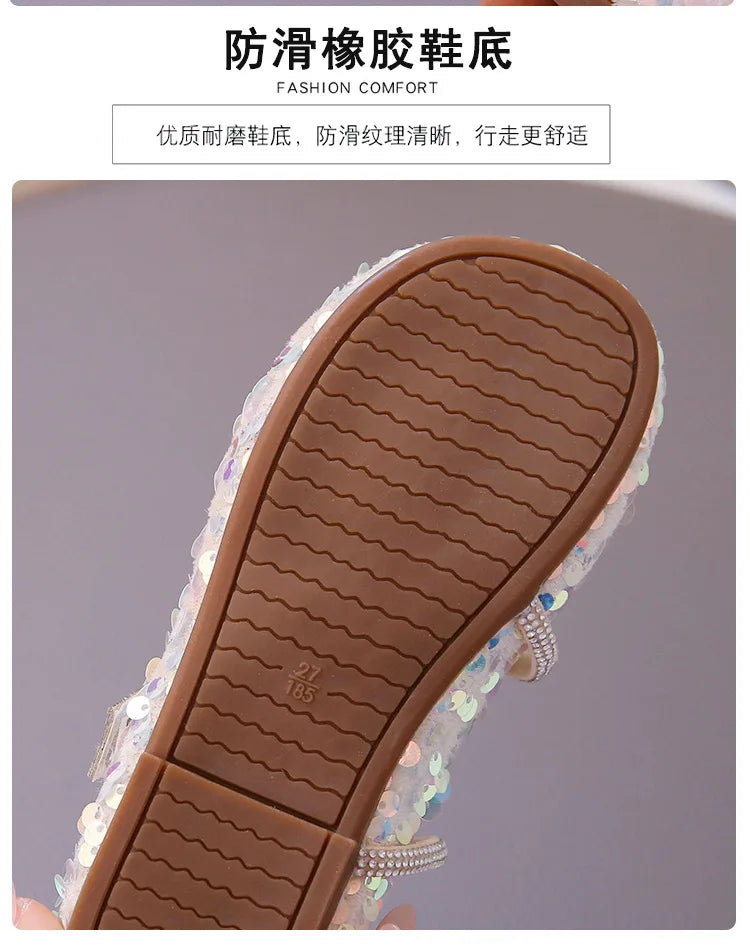 Fashion Girl Shoe 2025autumn New Sequined Princess Shoe Sweet Girl Party Dresses Soft Sole Kid Shoes Women Shoes Designer Shoes