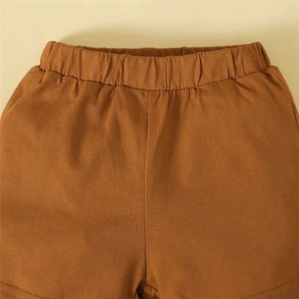Baby Boy Dinosaur Set - White Top and Brown Shorts