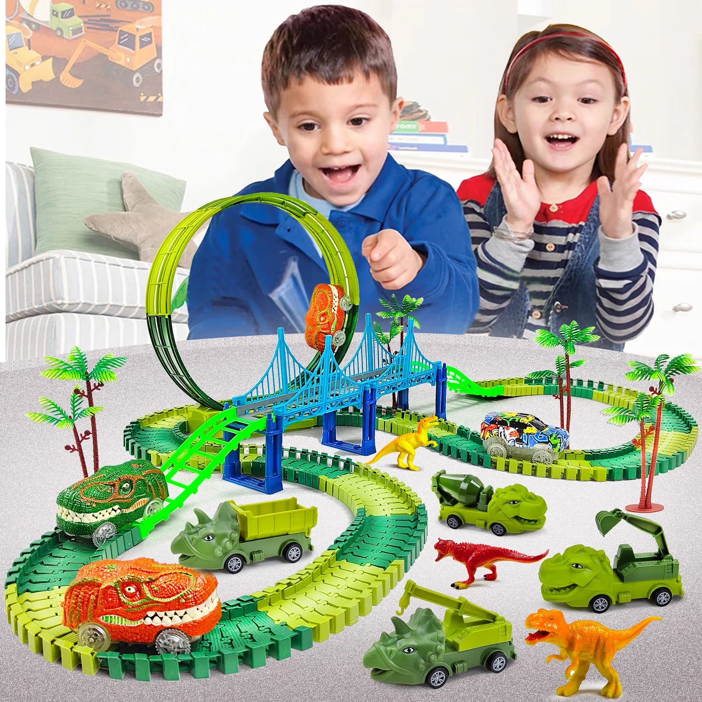 Children Electric Magic Climbing Dinosaur Track Toy Engineering Car Kids
