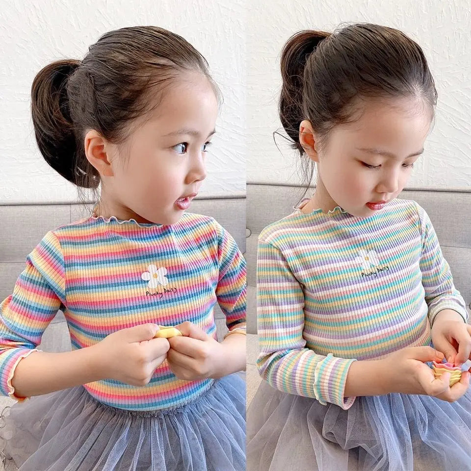 Tatiana Color Stripe Flower Printing Tops