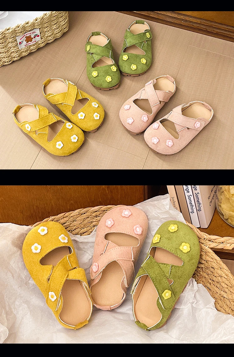 Girls Outdoor Shoes with Sweet Flowers Kids Princess Shoes