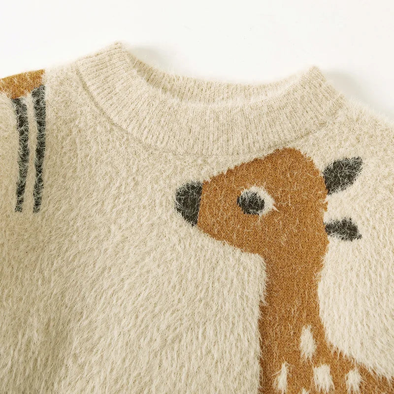 Neil Hairy Cartoon Deer Jacquard Sweater