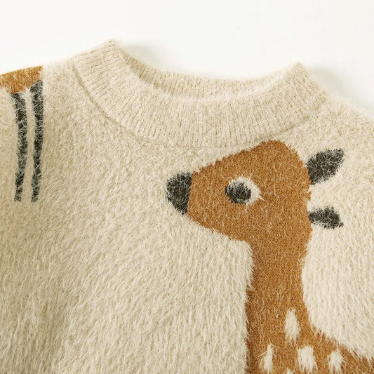 Neil Hairy Cartoon Deer Jacquard Sweater