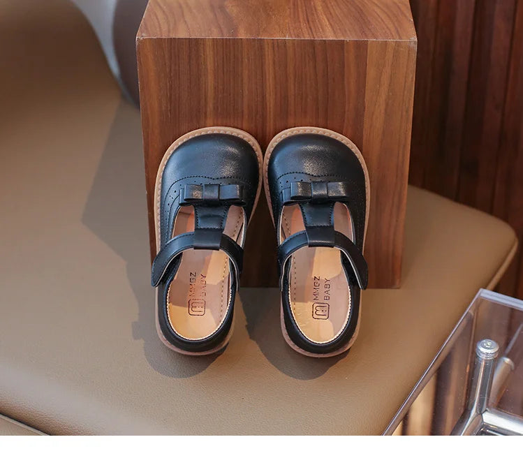 Girl's Bow Princess Shoes Leather Shoes 2026 Spring New Fashion Soft Sole Children's Single Shoes Soft Sole T-strap Kids Shoes