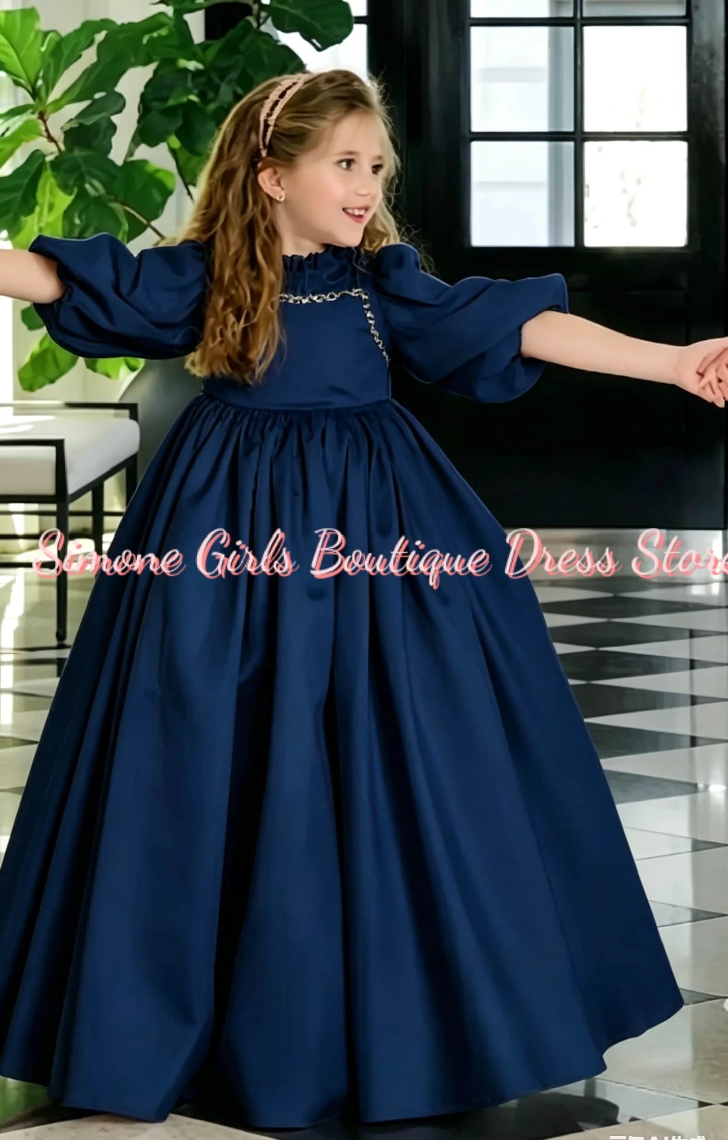 Girl Gown Puff Sleeves Turtleneck Elegant Flower Girl Dress for Wedding Ceremonies Formal Receptions Holiday Parties Customized
