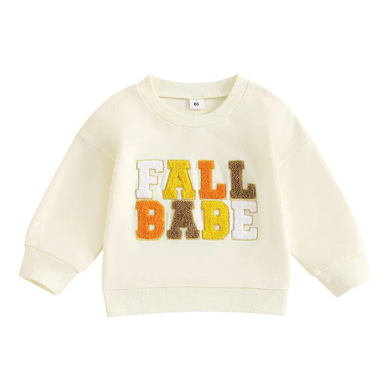 Girls Fall Babe Long Sleeve Embroidery Letters Fall Crewneck Top