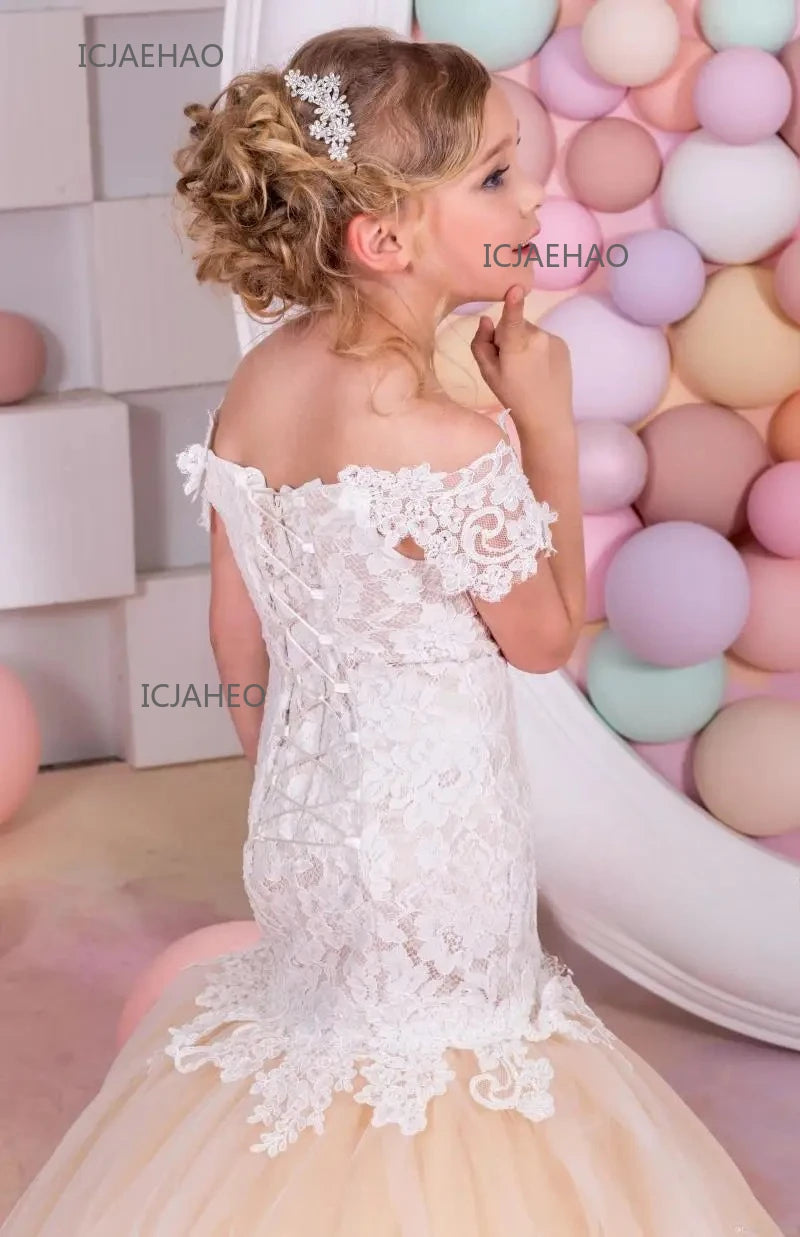 Baby Flower Girl Dress Kids Lace Long EveningGown Bridesmade Prom Mermaid Frocks