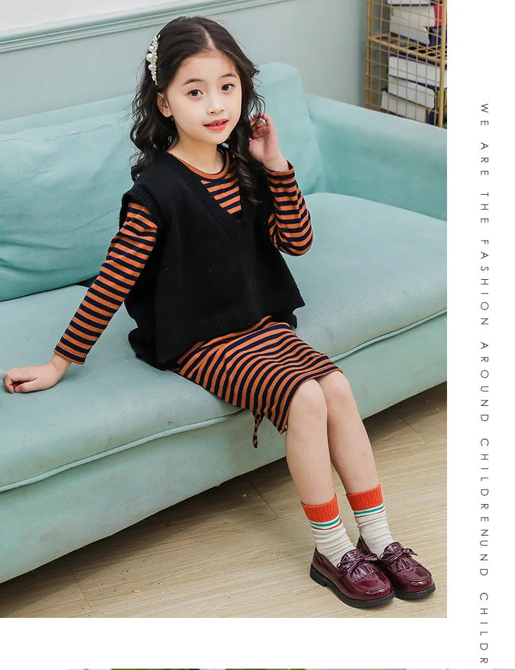 Athena Girls Leather Casual Shoes - Slip-on Loafers with Tassels