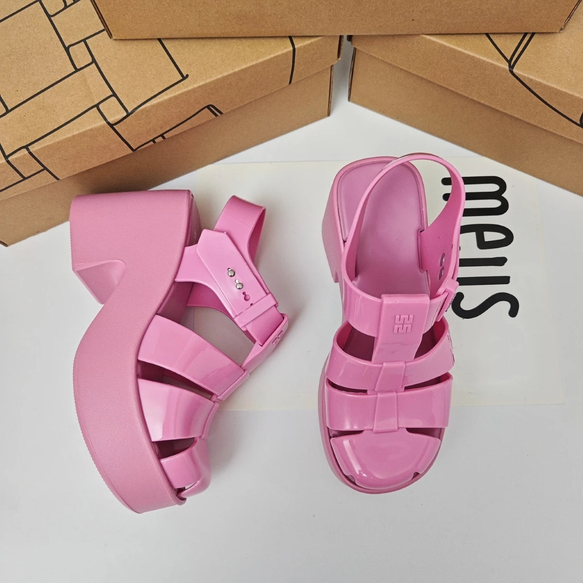 Women's Jelly Shoes Adult Girls Hollow Toe High Heels Roman Sandals Ladies Non-slip Beach Shoes Candy Fragrance Sandals 35-40