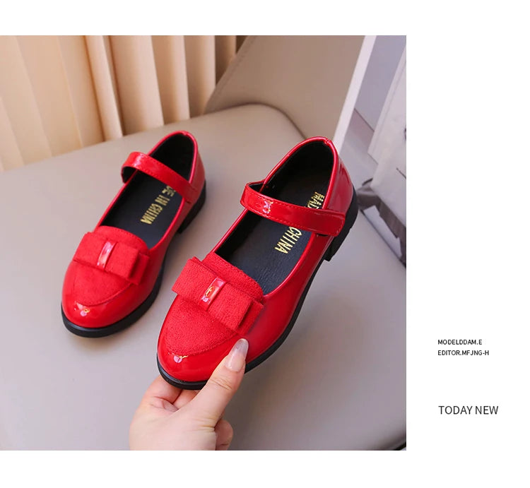 Girl's Leather Shoes Princess Dress Shoes for Kids Big Girls Casual Student Flats 2025 Spring/Autumn New Style Sweet with Bowtie
