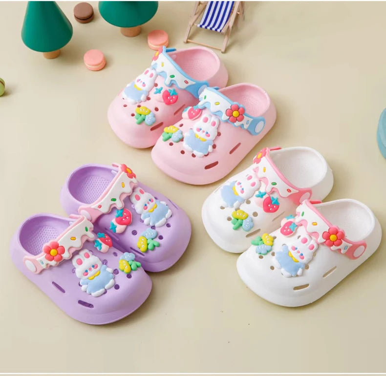 Garden Shoes For Girls Soft Sole Clogs For Baby Breathable Non-slip Indoor Outdoor Beach Sandals Trendy Cute Cartoon Bunny