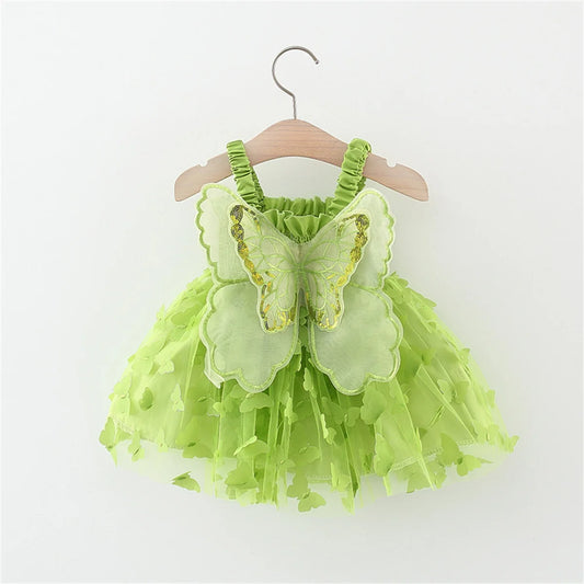 Baby Girl Party Dress Princess Birthday Dress Back Bow Wing Embroidery