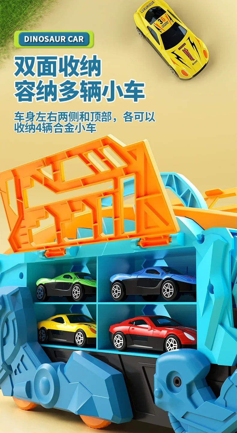 Dinosaur Toys for Kids Boys Ages 3-5, Car Track Set Dinosaur Transport Truck with Diecast Cars