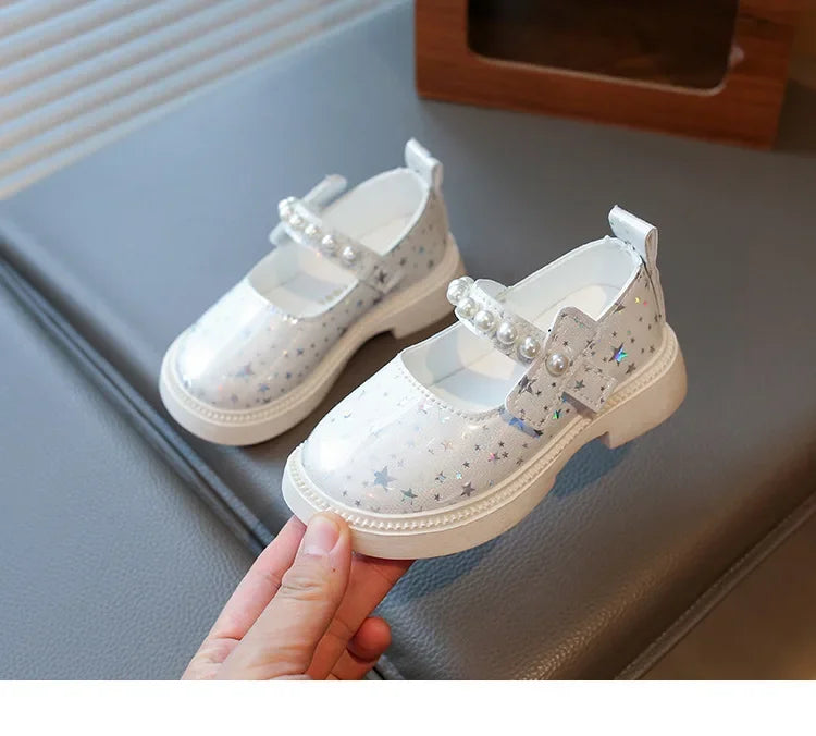 2025 Shoes NewGirls Leather Shoes for Party Wedding Kids Princess Rhinestones Shoes with Bow-knot Fashion Children