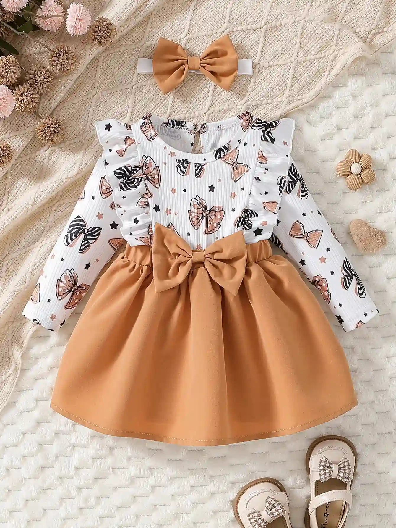 Ella Baby Girl Cartoon Bow Dress - Spring Autumn Ruffle Design