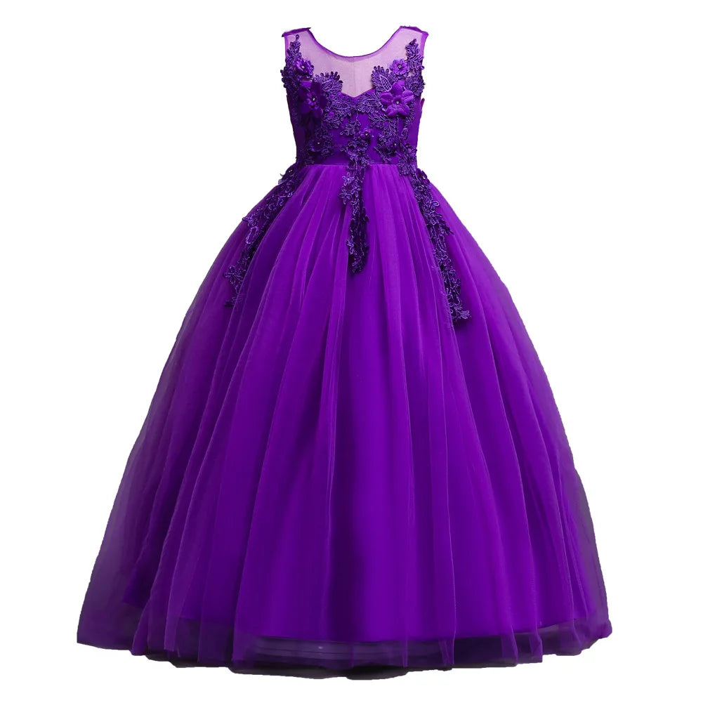 Kids Dresses For Girl Clothes Lace Flower Ball Gown Girls Long Dress For Wedding Prom Party Princess Dresses Teenage Costume