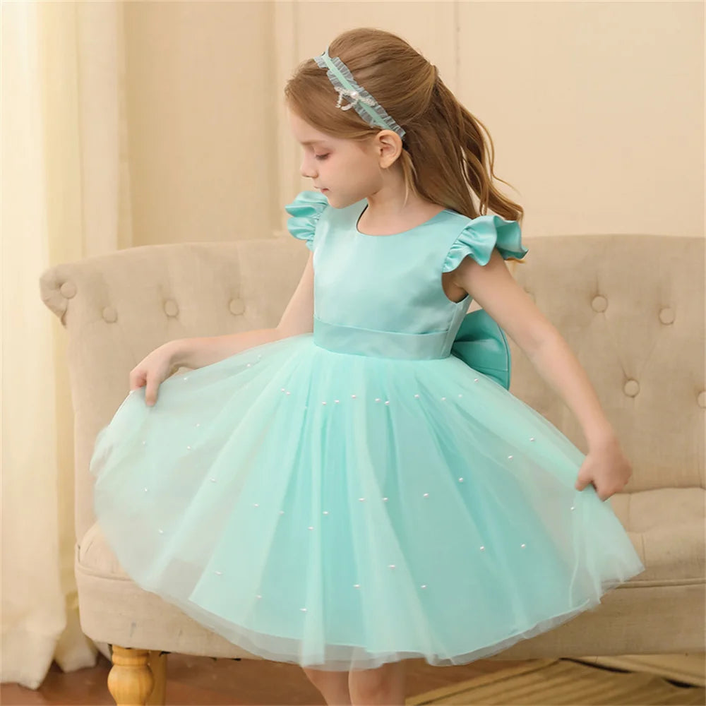 Toddler Girl Flower Birthday Tulle Dress Backless Bow Wedding Party Dress
