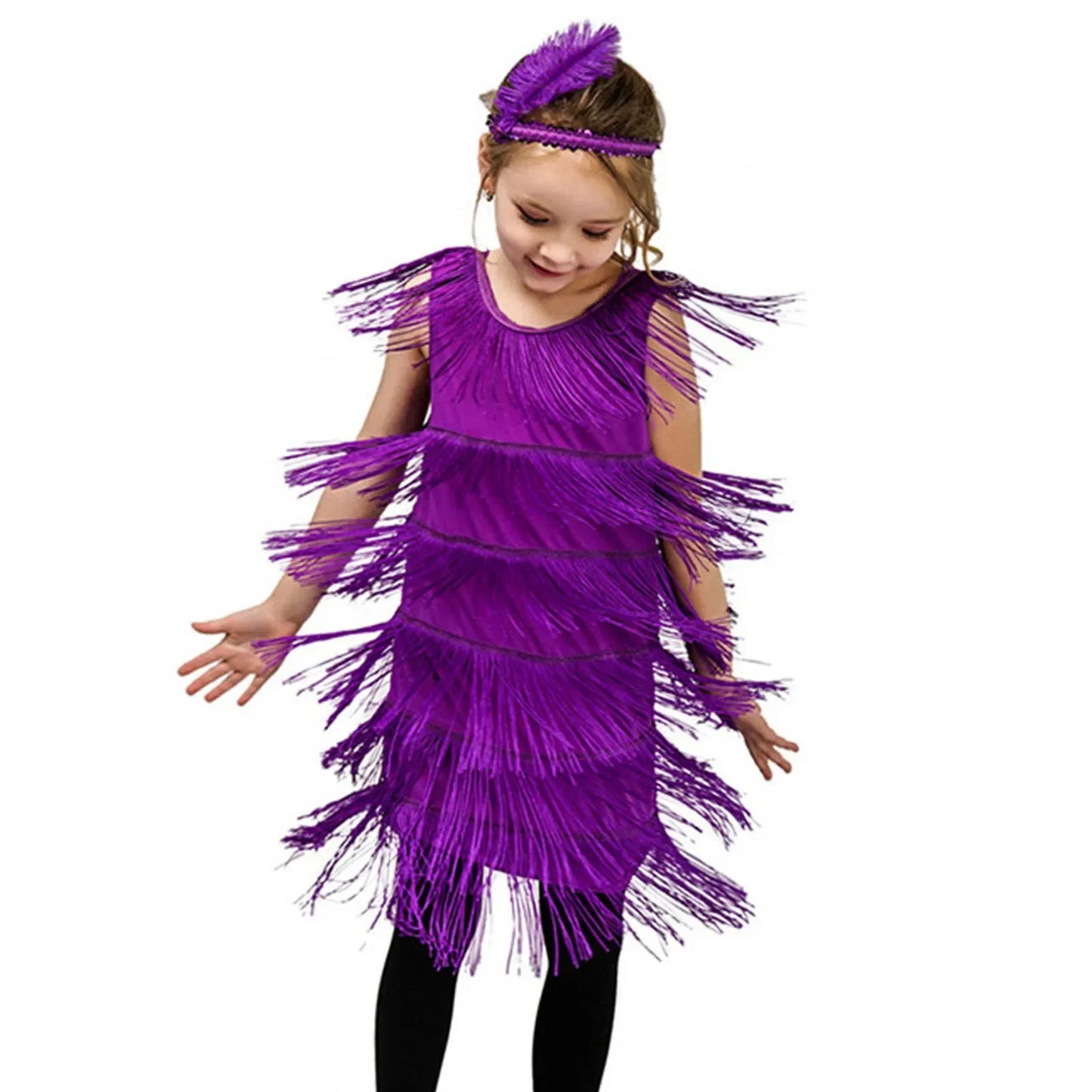 Short Sleeve Dress Girl Girls Flapper Dress Sequins Fringe Latin Dance Dress Tassel Tango Dress Tight Dress for Girl