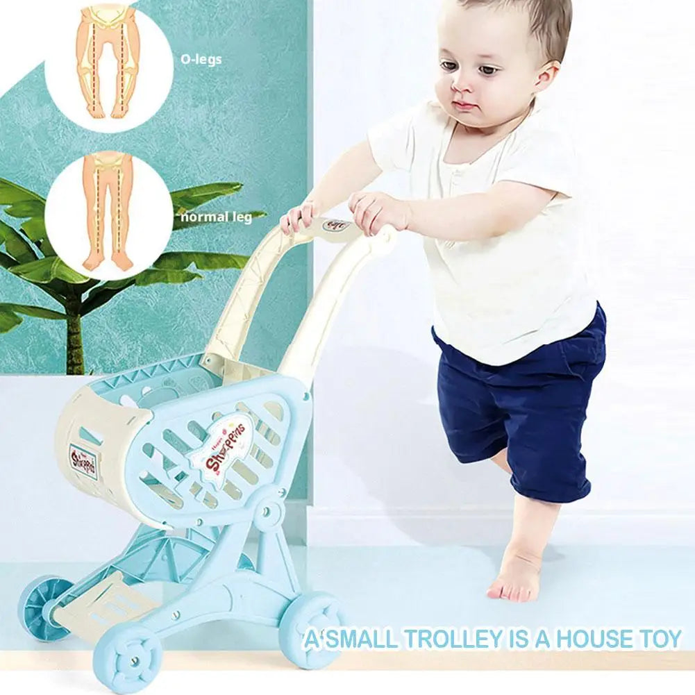 Shopping Cart Toy Baby Small Trolley Children Play House Fruit Cut Music Kitchen Supermarket