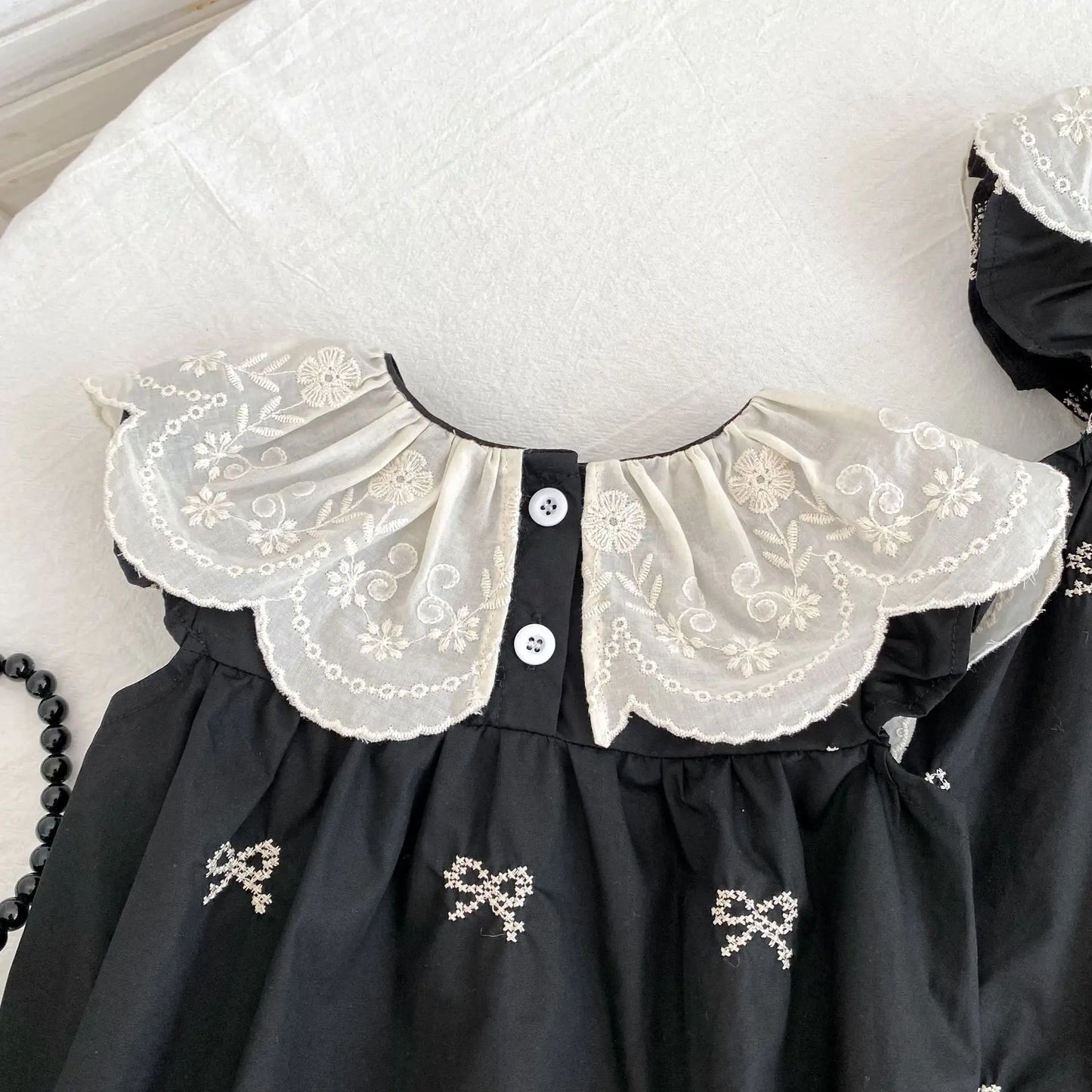 Black Embroidery Bow Romper