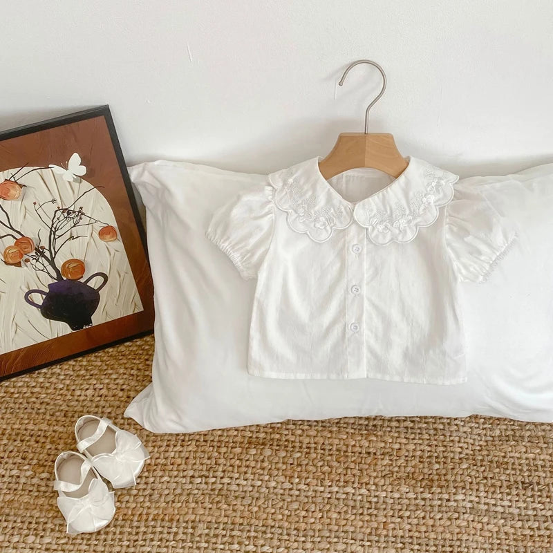 Kayla Embroidered Large Lapel Short-sleeved Top