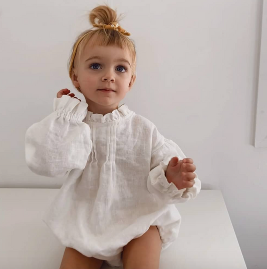 Girls Long Sleeve Linen Bodysuit