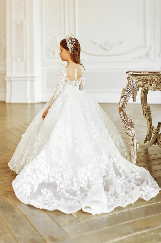 Luxury Flower Girl Dresses Long Sleeve for Wedding Prom Party  Dress