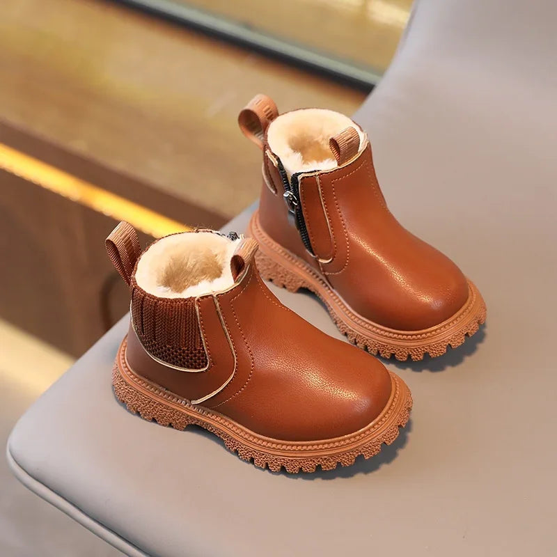 Brester Kids Boys Girls Boots - Zipper Non-Slip Leather Shoes