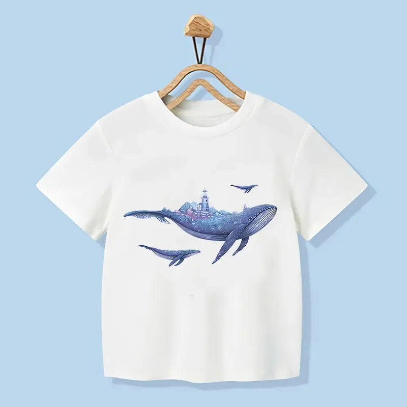 Joseph Whale Print Cartoon Kids Tees