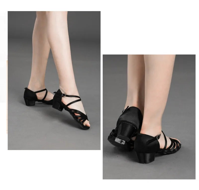 Girls Latin Dance Shoes Low Heel Soft Sole Beginner Kids Ballroom Practice Training Stage Girls Performance Dancing Footwear