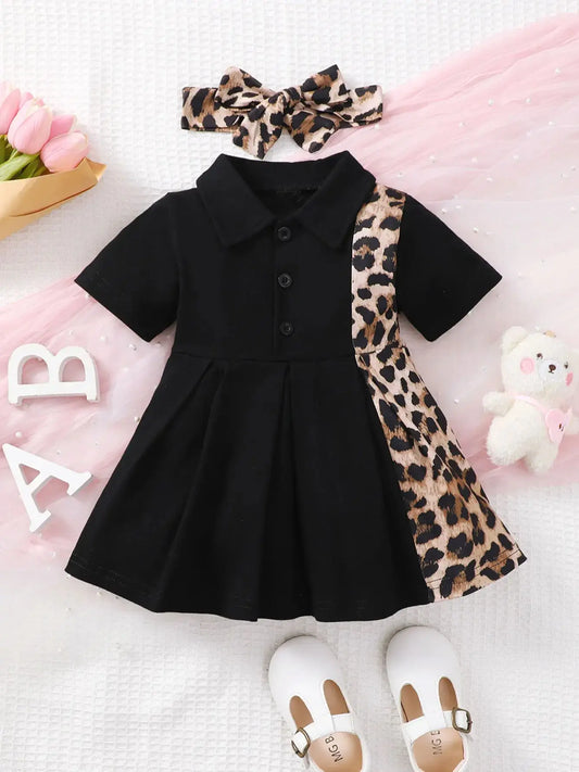 Kiarra Cute Baby Girls Summer Leopard Print Dress