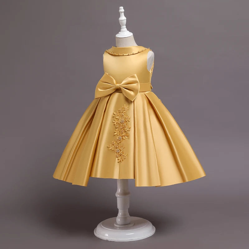 Baby Girl Bow Flower Dress 2-10 Year Children Girl Wedding Birthday Party Princess Dresses Kids Girl Gown Costume Clothing