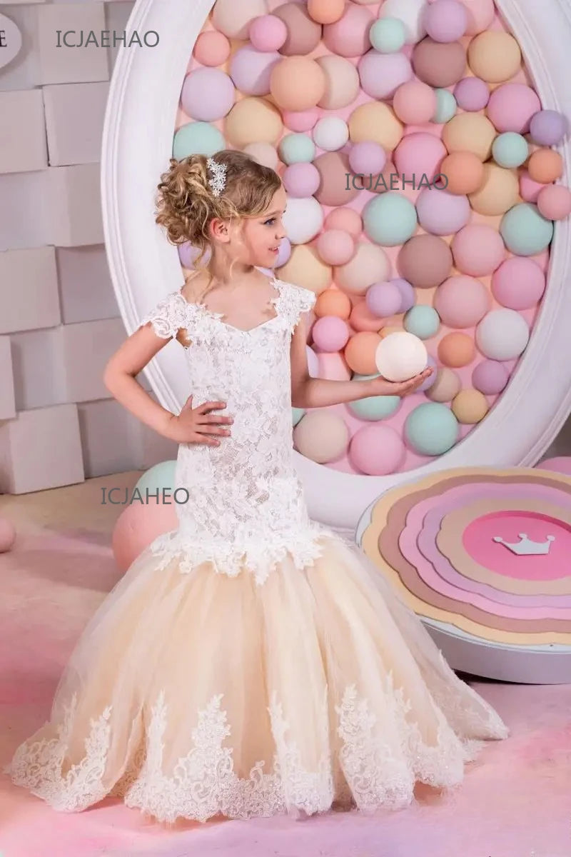 Baby Flower Girl Dress Kids Lace Long Evening Children Dresses for Wedding