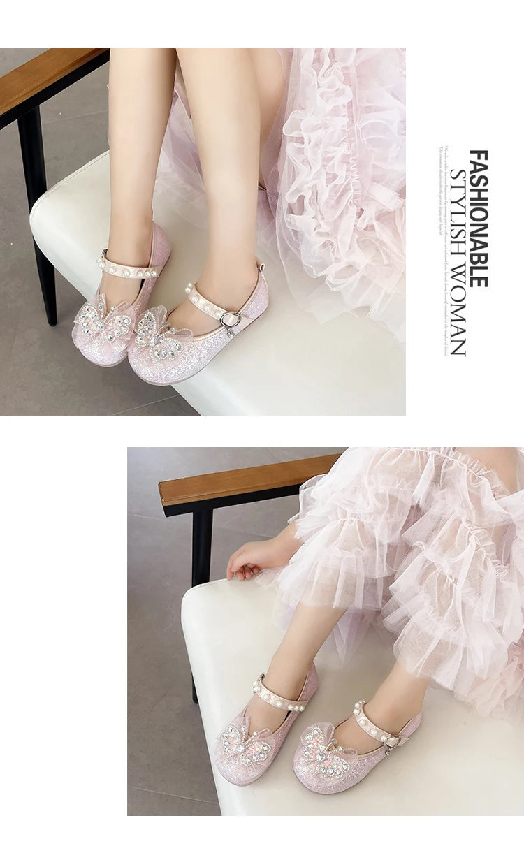 Girls Princess Shoes 3-18 Years Glittering Butterfly Decoration Children's Shoes