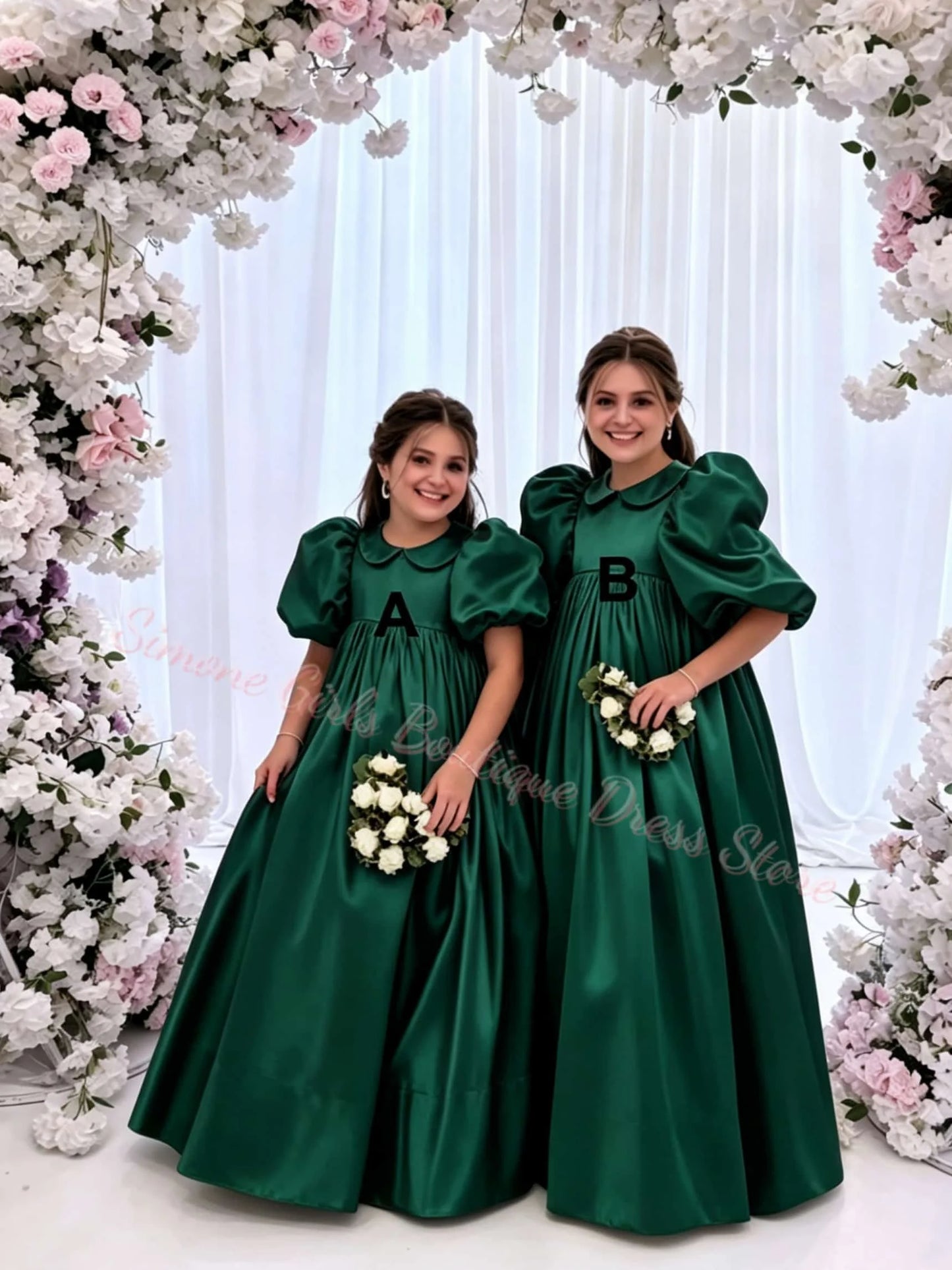 Girl Gown Elegant Princess Draped Flower Girl Dress for Wedding Party Neck High Waist Balloon Sleeve Holy Communion Dress Custom