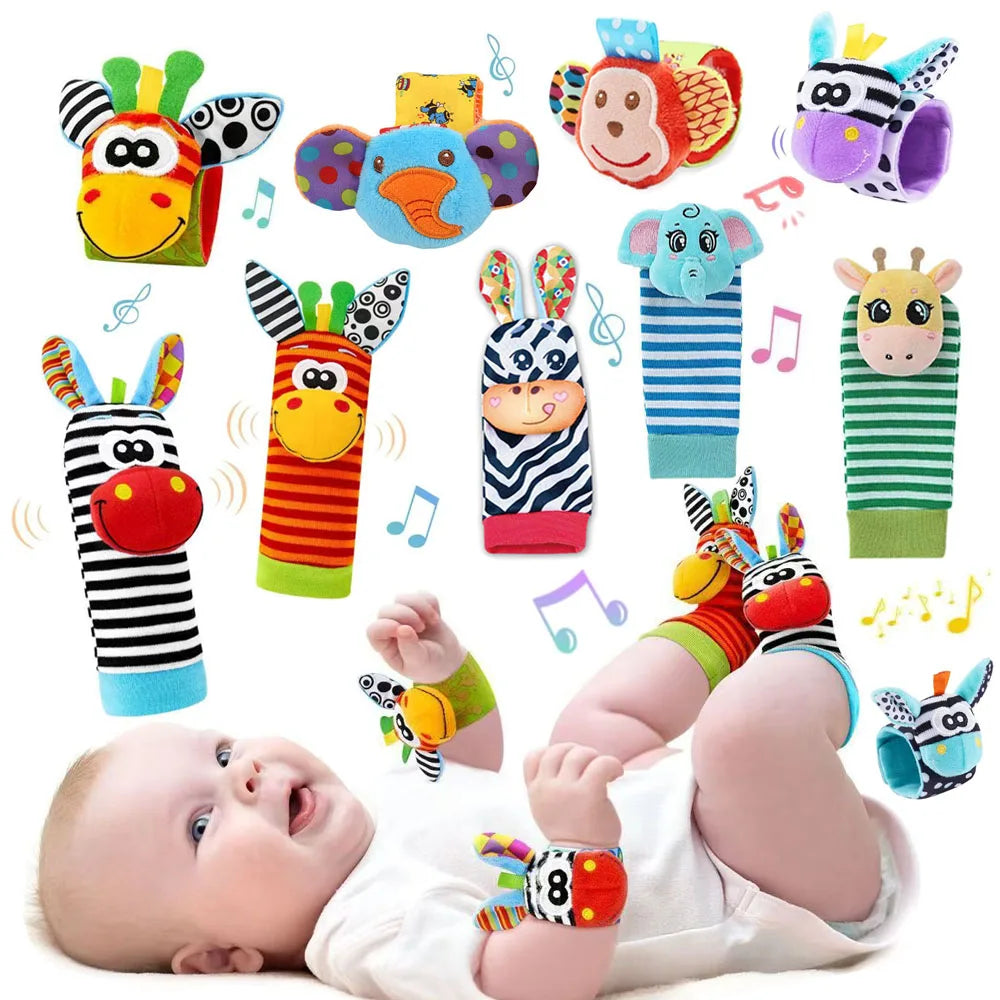 Baby Wrist Rattles Socks Newborn Animal Socks Infants Foot Finder 0-12 Months