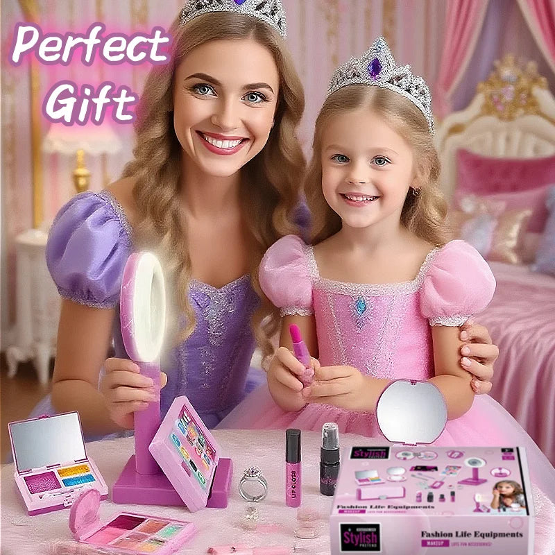 Girls' Pretend Play Makeup Kit, Ages 3+, Realistic Cosmetic Game Set with Illuminated Makeup Light - Ideal Gift for Birthday