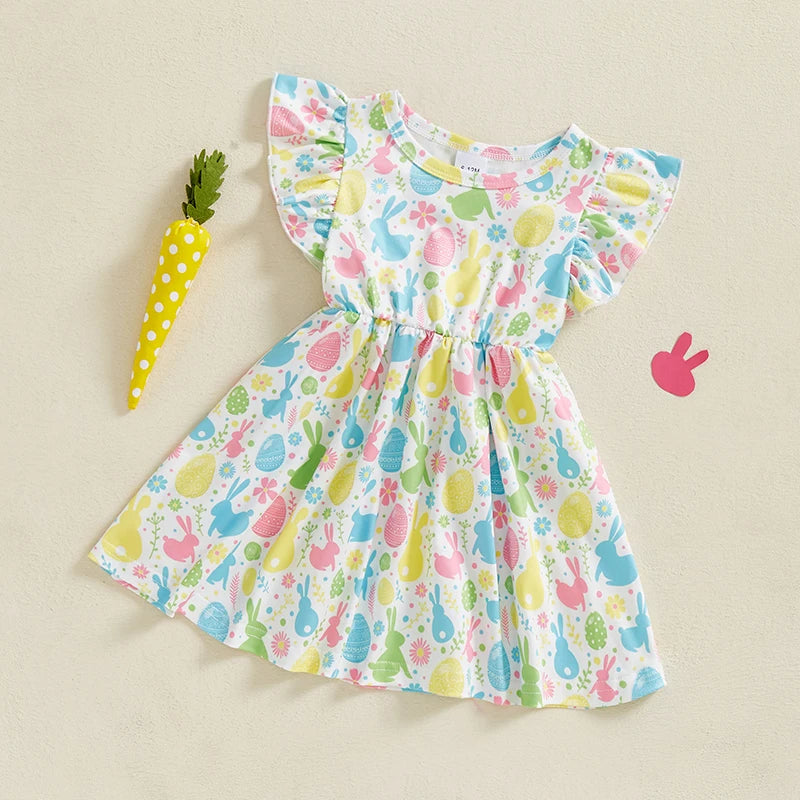 Tess Toddler Girl Easter Dress with Floral Bunny Print
