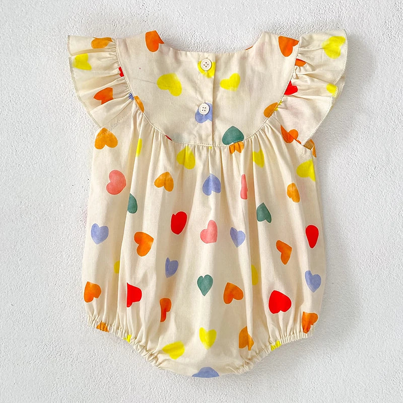 Heart Print Fly Sleeve Romper