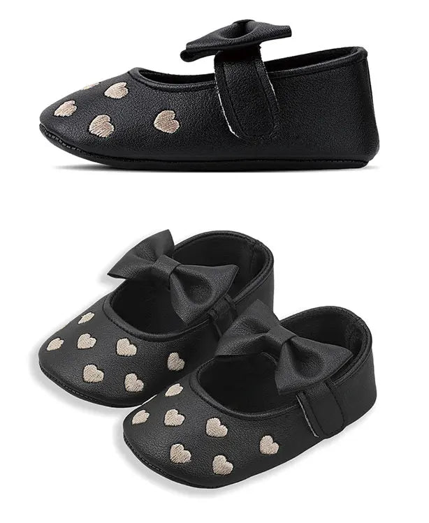 Baby Shoes Classic Dress Cute Bow-knot Heart Anti-slip Soft Sole