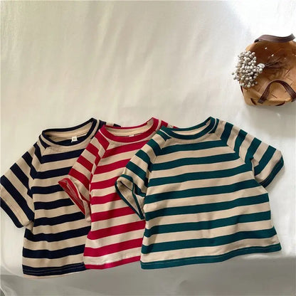 Leo Striped Cotton Short Sleeve Tees - GuGuTon baby store - Baby Fashion - Toddlers Outfits - Babies Outfits - Toddler Clothes - Kids Clothing - Newborn Clothes - Newborn Wear - Kids Wear - Trending Clothes - Trending Outfits - Fall Fashion - Winter Fashion - Girls Clothes - Boys Clothes - Babies Wear - Kids Accessories - KidsWear - Summer Clothes - Summer Fashion - Summer Trend - Falls Sweaters - Tops - Bottom - Jeans - Blouse - Dresses - Newborn Dresses - Toys