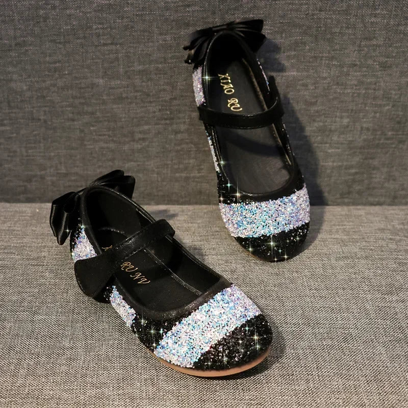 Girl Shoes Spring New Girls Soft Sole Leather Shoes Rainbow Sequins Dress Princess Shoes Kids Shoe Mary Jane Shoe Zapatos Niña
