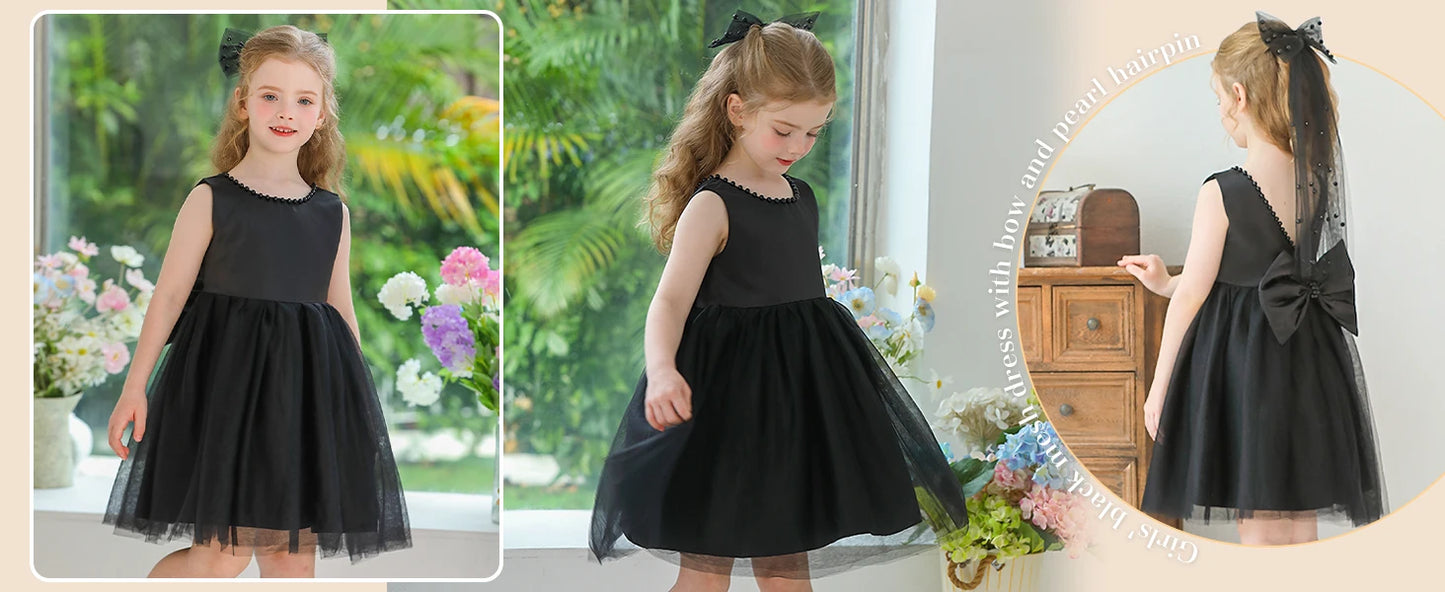 Girls Elegant White Communion Party Dress For Toddler Kids  Sleeveless Princess Tulle Dress
