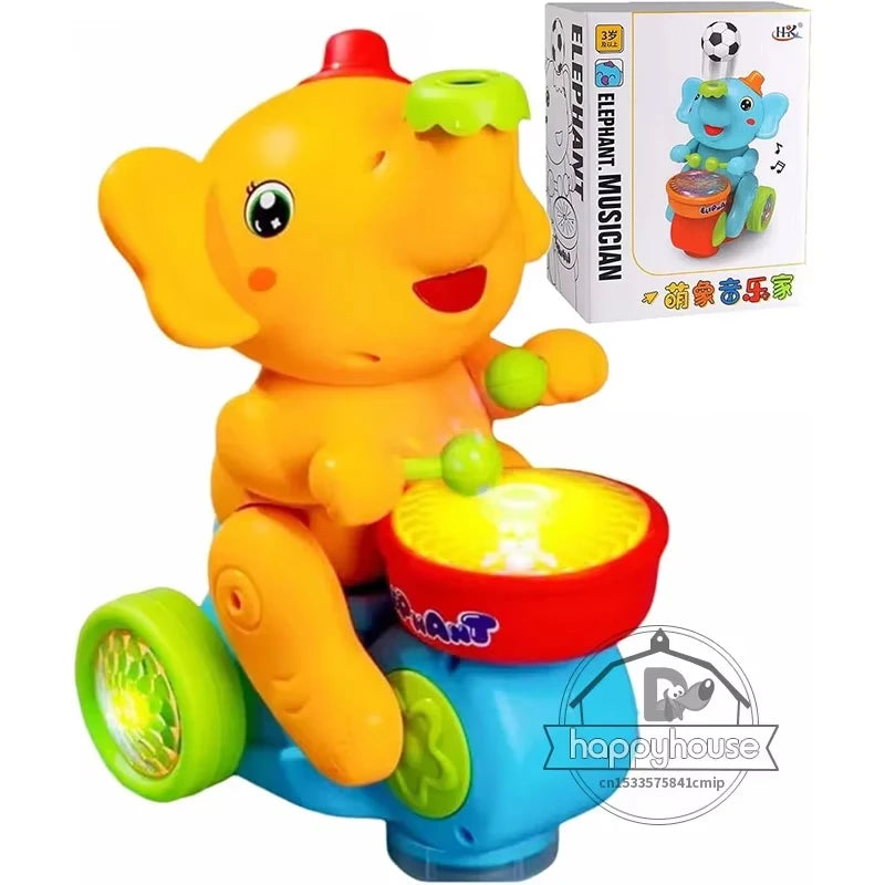 Musical Walking Elephant Drummer Toys for Kid  with LED Light Music Sensory